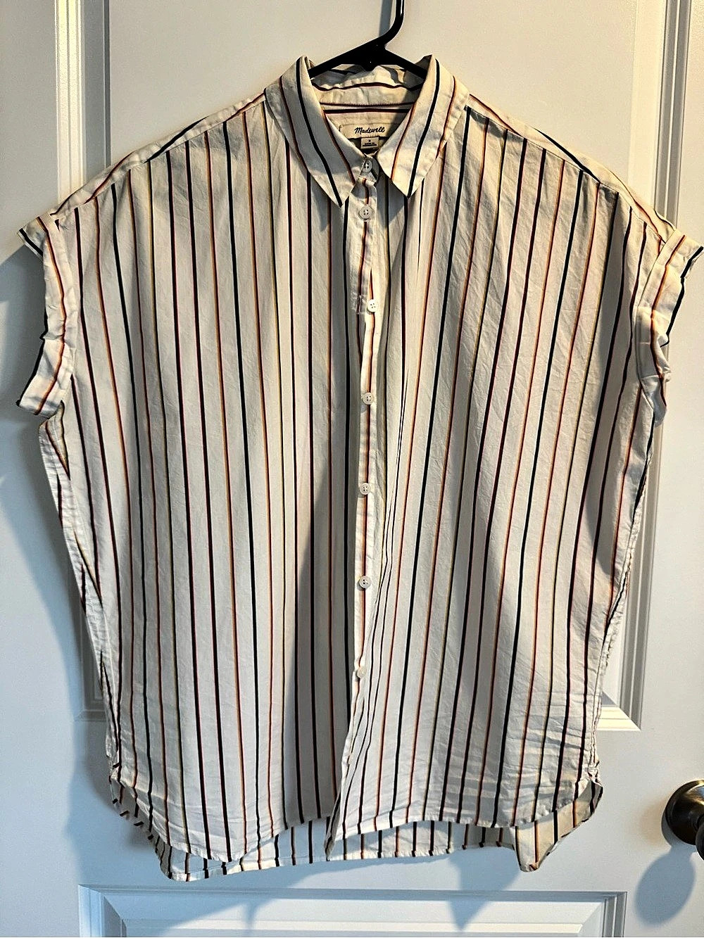 Madewell Striped Button Down Top in White & Red Size Small